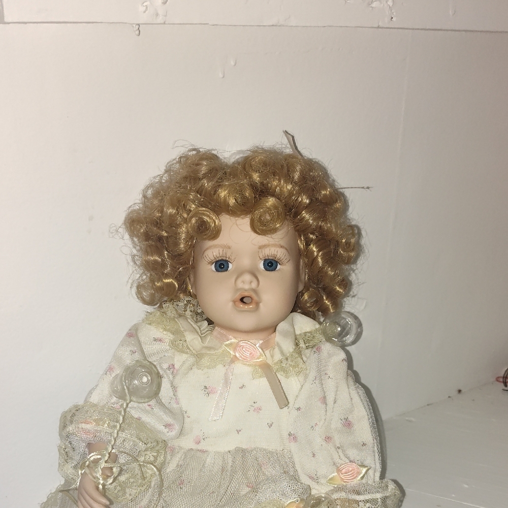 Viviana Porcelain Doll with Cream and Gold Accents